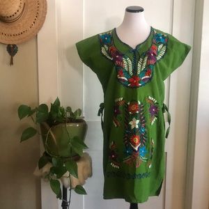 Green embroidered Mexican dress